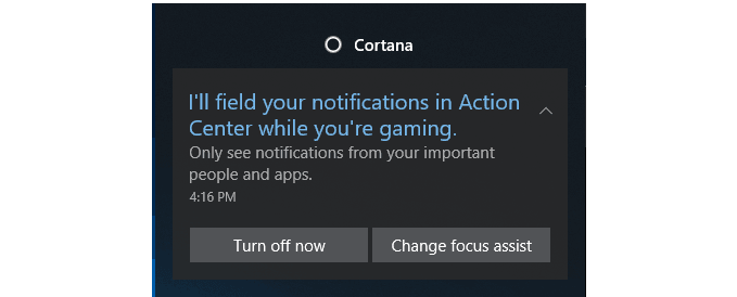 отключить уведомления во время игры в Windows 10