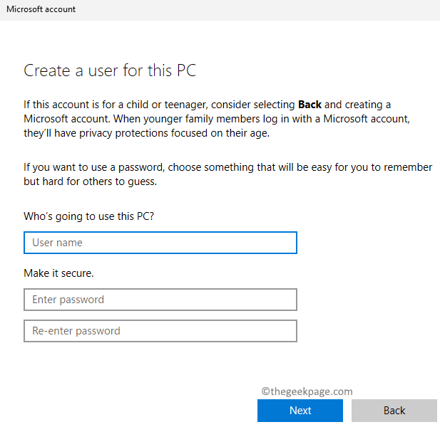 Microsofti konto Loo uus kohalik konto Min