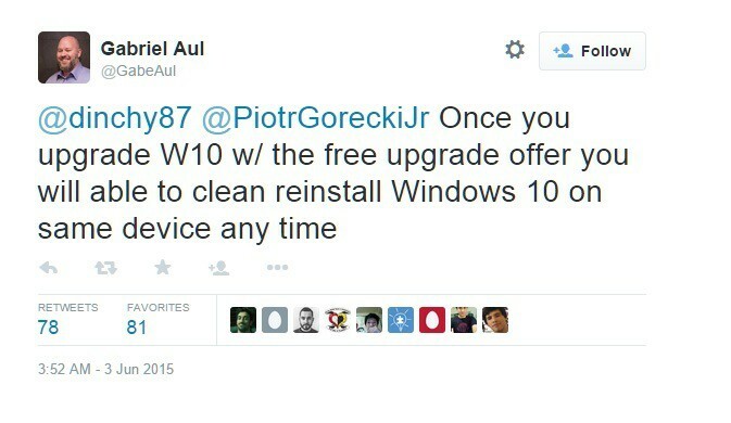 Użytkownicy, którzy dokonali bezpłatnej aktualizacji systemu Windows 10, będą mogli wyczyścić ponownie zainstalować system Windows 10 na tym samym urządzeniu