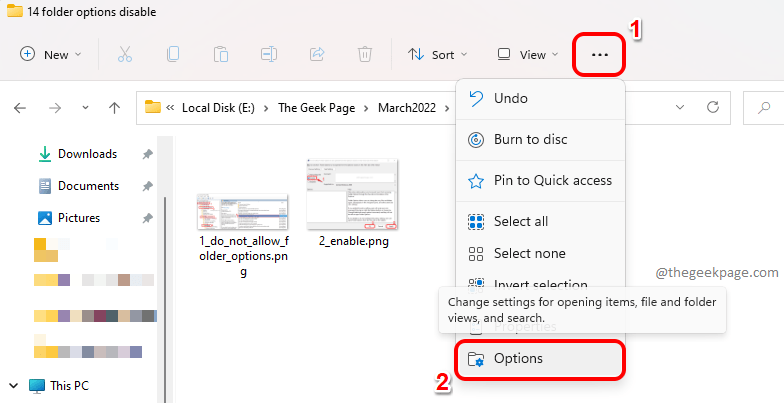 3 opcje folderów Min