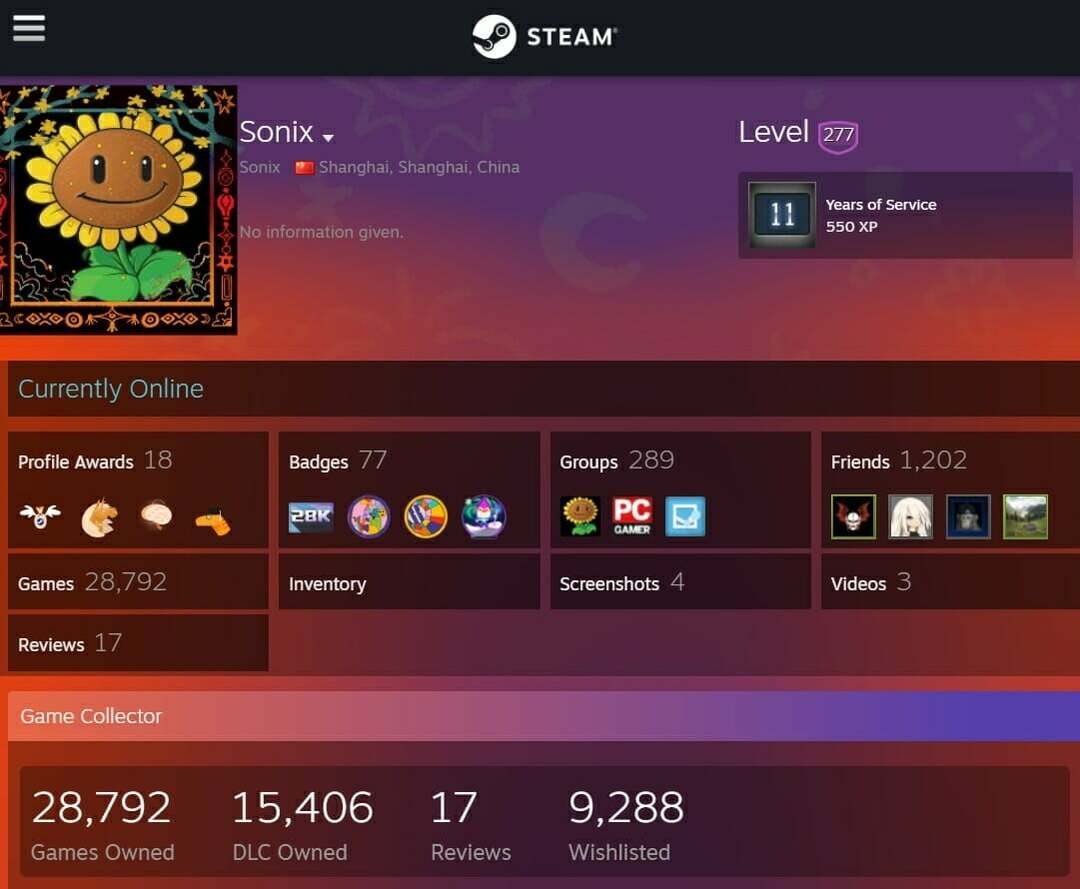 Соникс Steam профиль