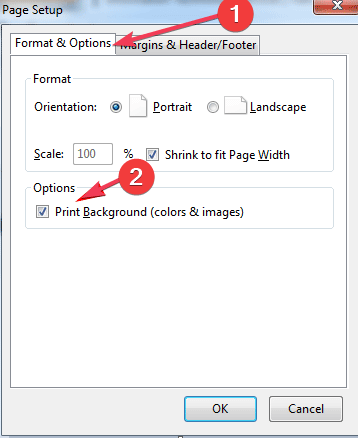 Drucken Sie Hintergrundfarben Firefox