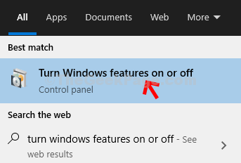 Pulpit Start Włącz lub wyłącz funkcje systemu Windows Kliknij Wynik