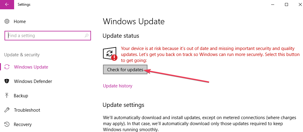 zkontrolujte aktualizace systému Windows 10