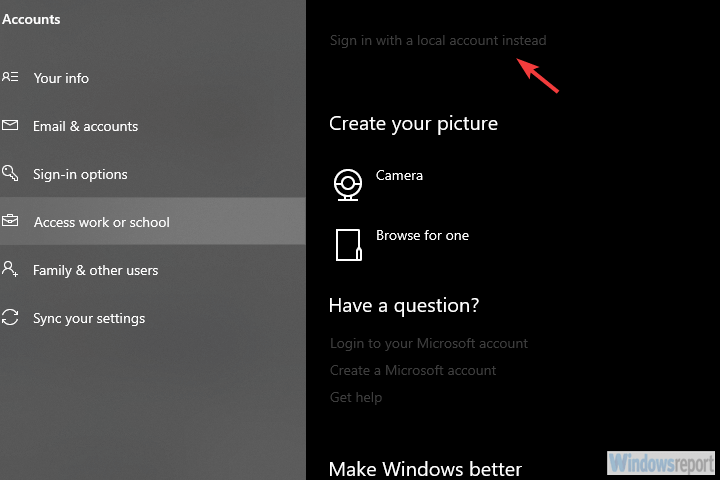 kohaliku konto Windows 10 seaded