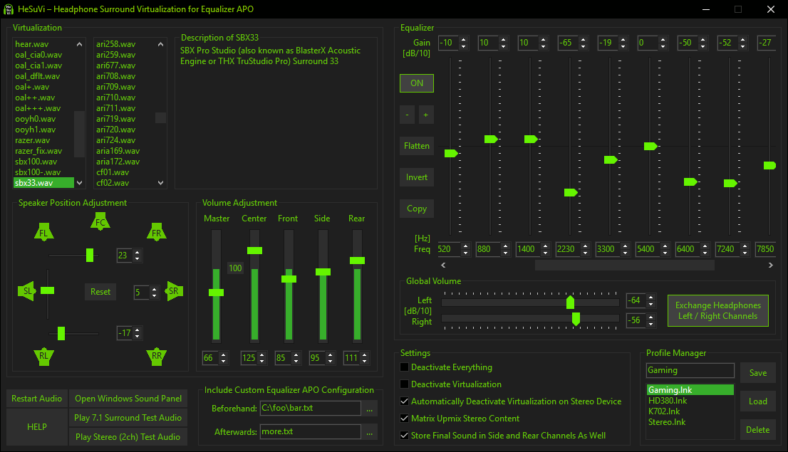 HeSuVi met Eq APO - Sorround-geluid 