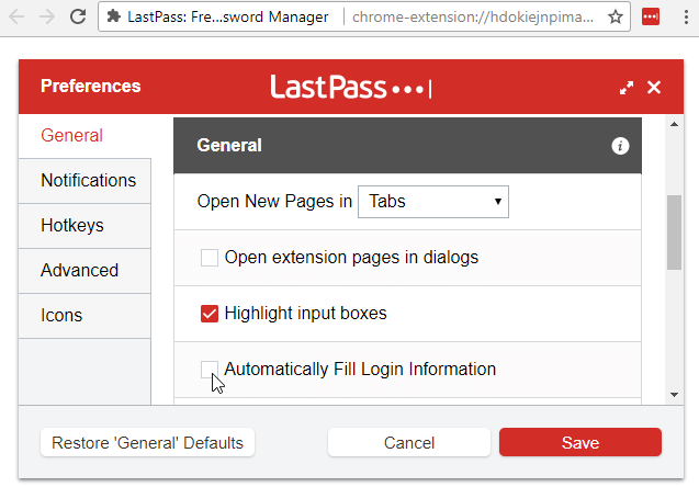 Preencher informações de login automaticamente