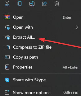 extrair tudo botão para arquivo zip