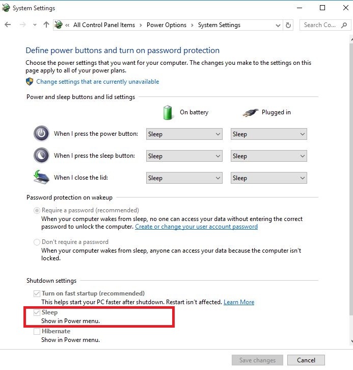 Windows 10'da Eksik Uyku seçeneği