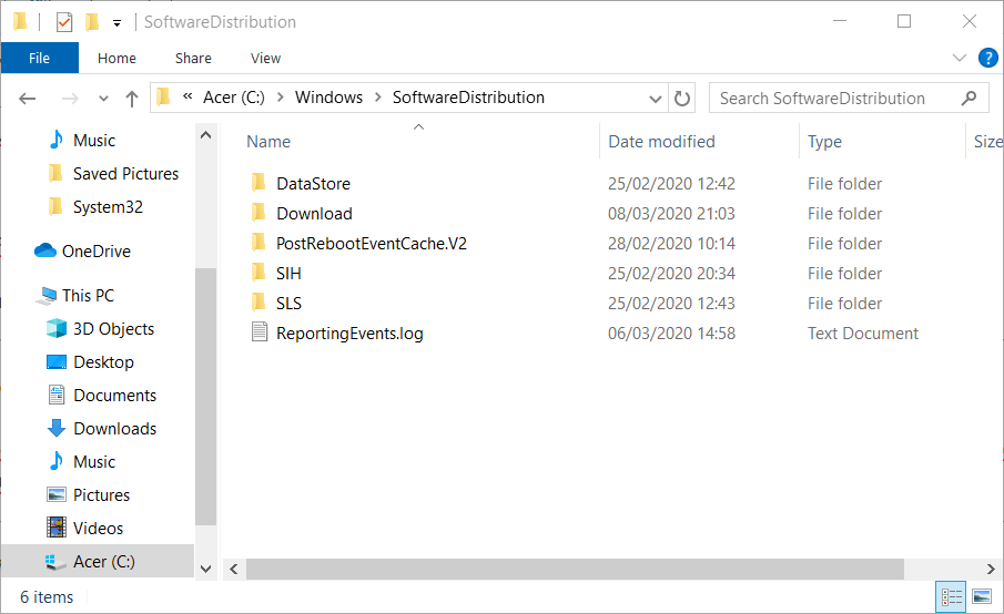 Pasta SoftwareDistribution Erro de atualização do Windows 0xc190011f