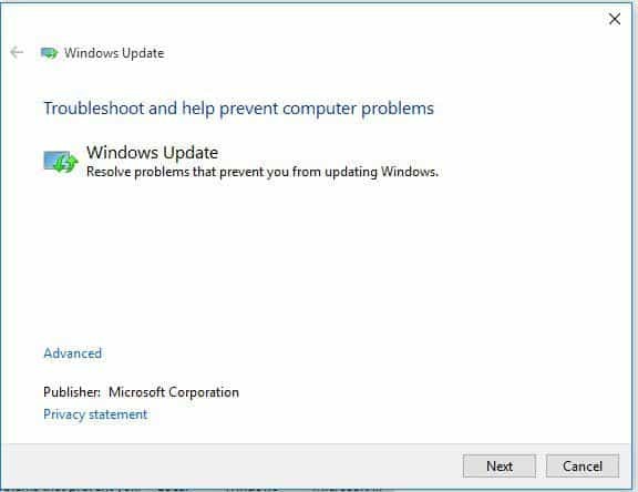 Windows Update Solucionador de problemas de sincronização de e-mails