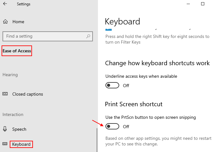 Windows + Umschalt + S funktioniert nicht in Windows 10 Fix