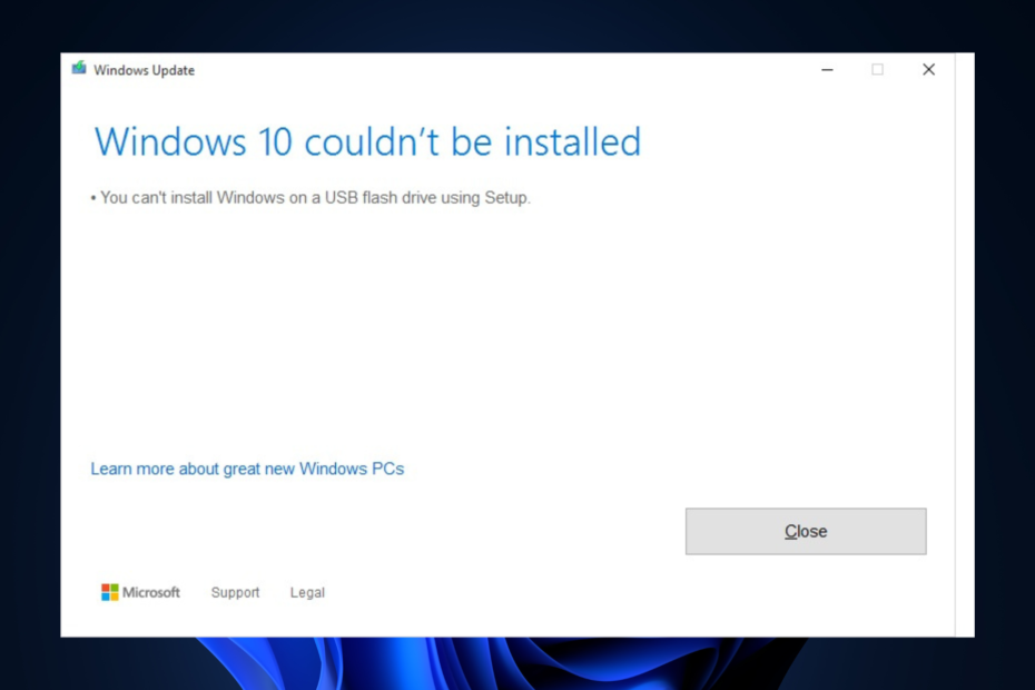 installimise abil ei saa Windowsi USB-mälupulgale installida