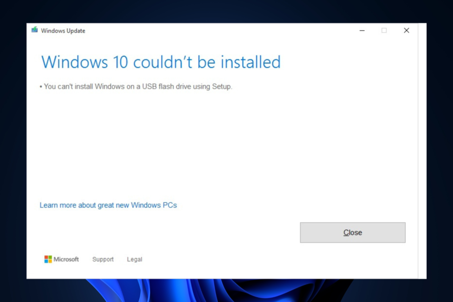 du kan inte installera Windows på ett USB-minne med hjälp av installationen