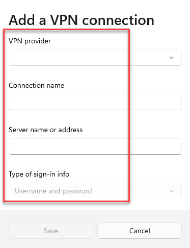Lisää VPN-yhteys Lisää yksityiskohtia