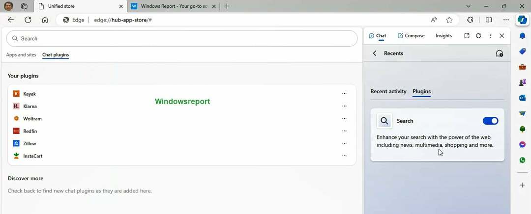 Плагины Bing Chat теперь доступны на боковой панели Microsoft Edge