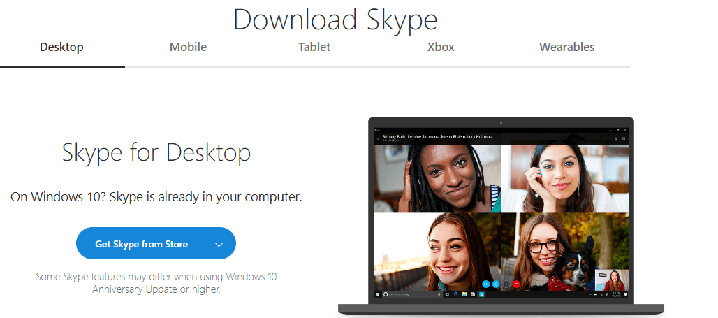 skype masaüstü windows 10 indir