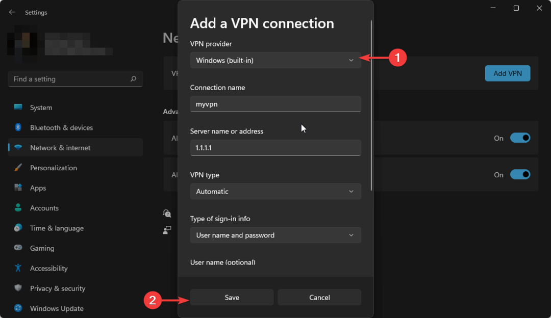 Windows 11에서 VPN 연결 추가