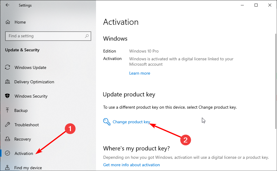pakeisti produktą Windows 10 prarado aktyvavimą