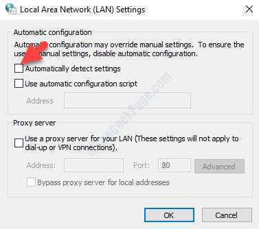 Configuración de Lan Detectar automáticamente la configuración Desmarque Usar un servidor proxy para su Lan Desmarque