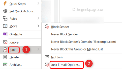 Önemsiz E-posta Seçenekleri