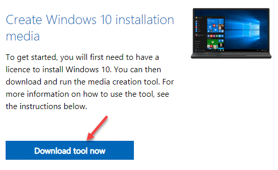 Looge kohe Windows 10 installimeediumi allalaadimise tööriist