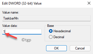 Upraviť hodnotu Dword (32 bitov) Hodnota Hodnota 1 Povoliť ikonu rozhovoru Teams Ok