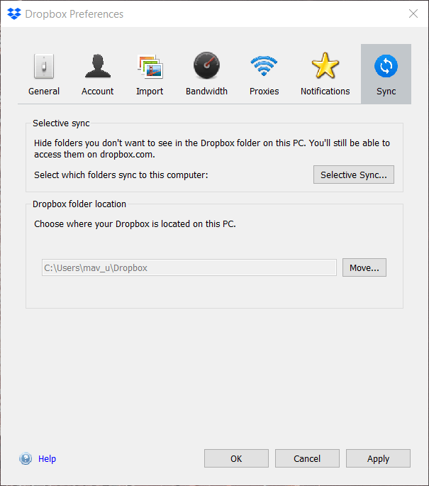 Предпочитанията на Dropbox добавят dropbox към File Explorer
