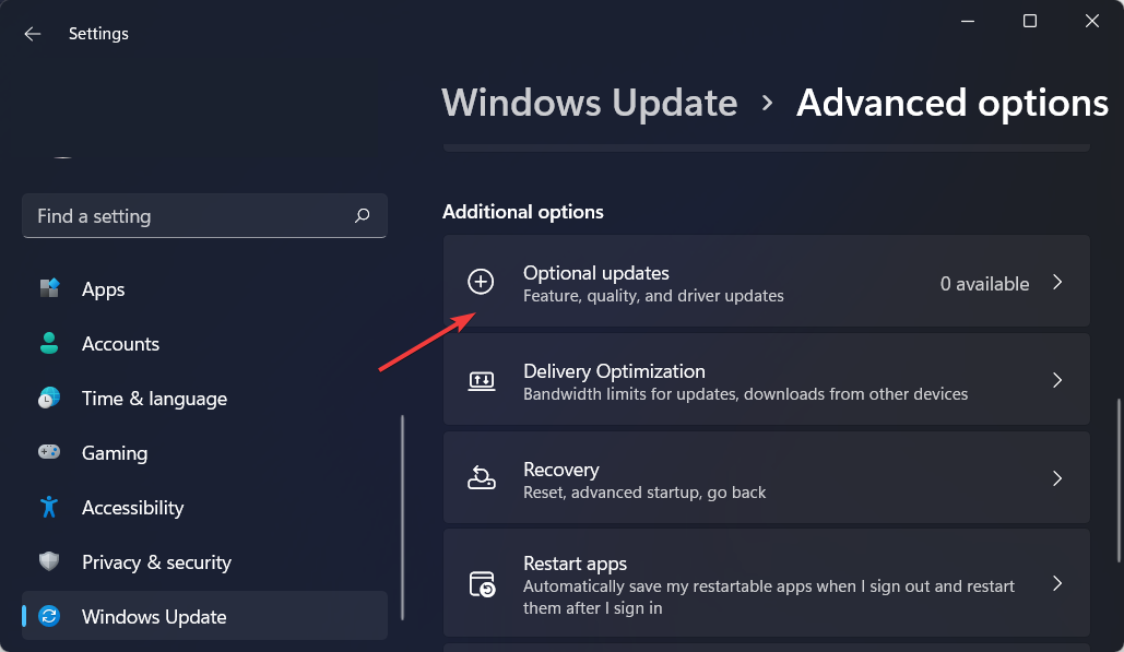 opcional-updates-button Windows 11 neatpazīst switch Pro kontrolieri