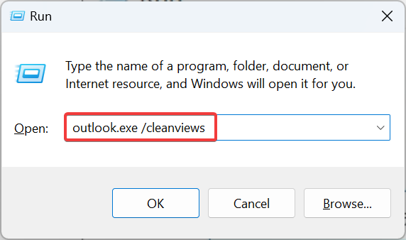 perintah untuk mengatur ulang tampilan Outlook