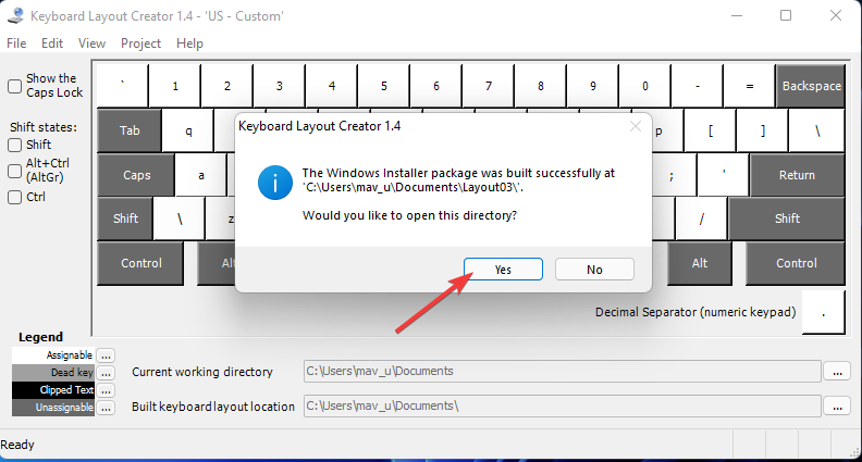 Kyllä vaihtoehto näppäimistöasettelu Windows 11