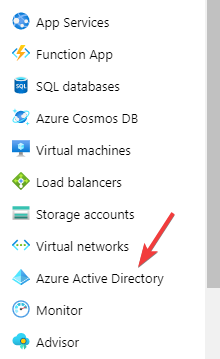 Valige Azure'i portaalist vasakult Azure Active Directory