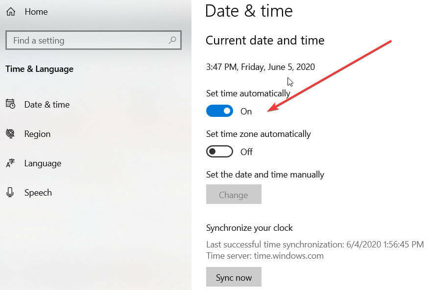 Автоматическая установка времени и даты и времени в Windows 10