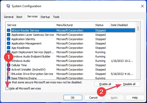 Verberg alle Microsoft-services optie muis flikkert windows 11