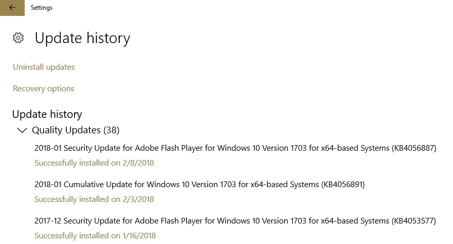 Windows 10 uppdateringshistorik