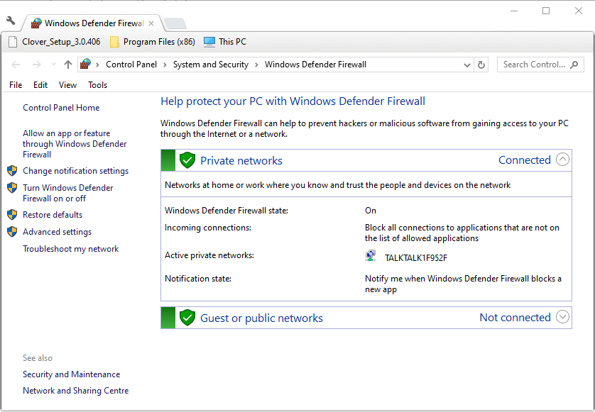 Windows Defenderin palomuurisovelma Windows Update Error 8020002e