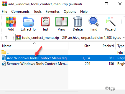 تنزيل المجلد المضغوط ، استخراج الملفات ، إضافة Windows Tools Context Menu.reg ، انقر نقرًا مزدوجًا فوق الحد الأدنى