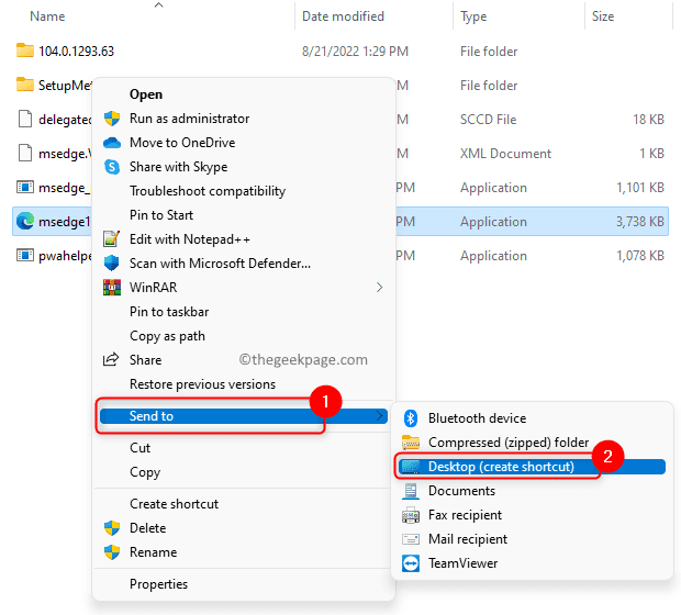 Ausführbare Edge-Datei umbenennen Weitere Optionen anzeigen An Desktop senden Min