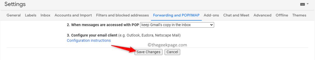 Reenvío de Gmail Deshabilitar Guardar cambios Mín.