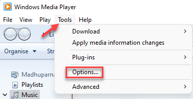 „Windows Media Player“ įrankių parinktys