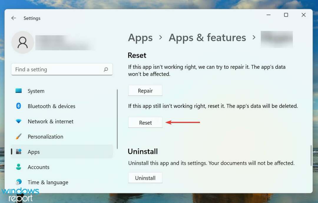 App zurücksetzen, um Laufzeitfehler Windows 11 zu beheben