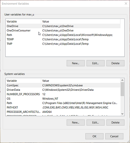 Ventana de variables de entorno instalar controlador odbc de oracle windows 10