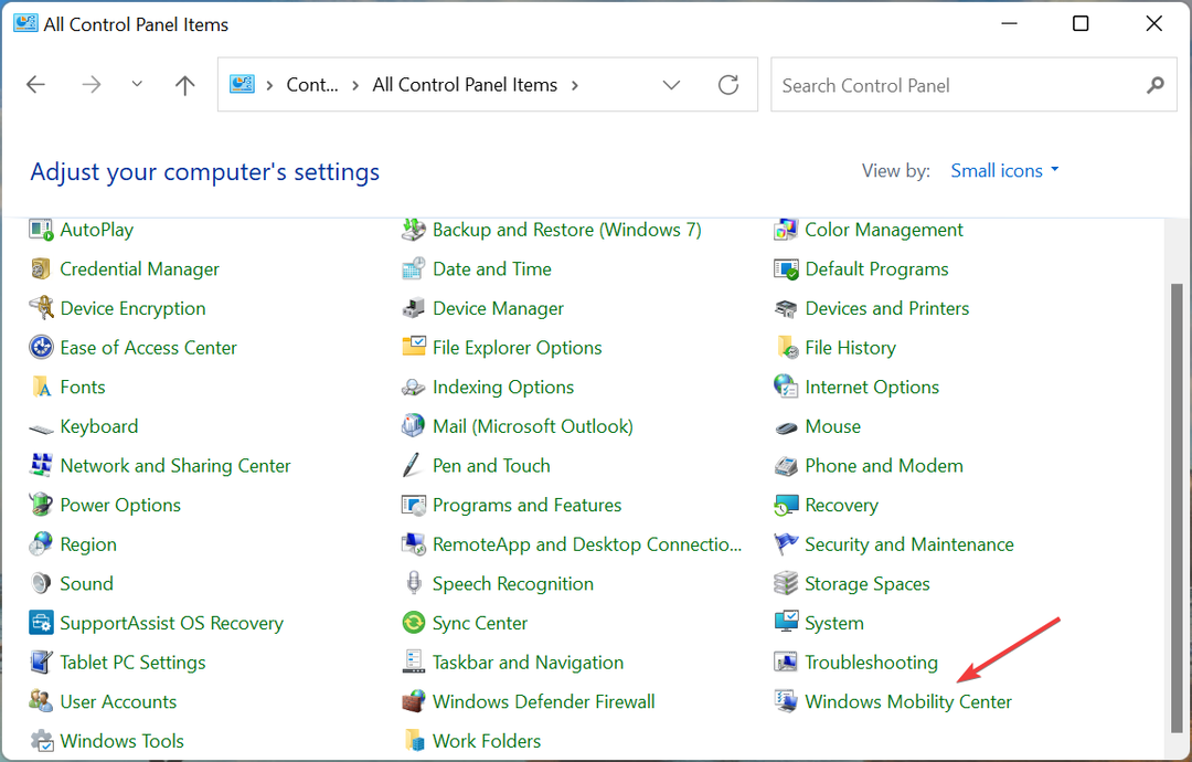 Centrul de mobilitate la blocarea tastelor cu funcție Windows 11