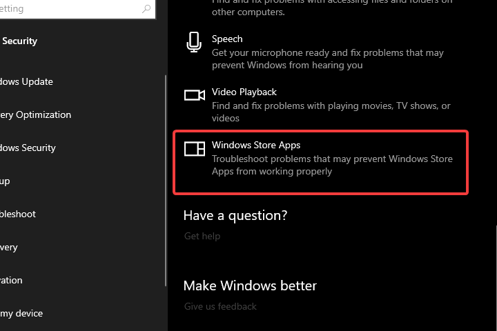 solucionador de problemas de la aplicación de windows