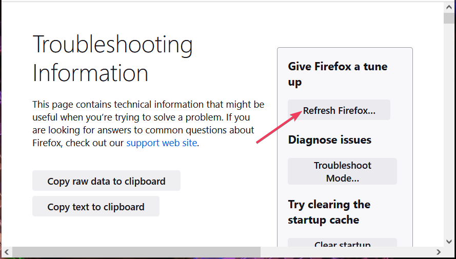 Päivitä Firefox -painikkeen lataus epäonnistui firefox-verkkovirhe