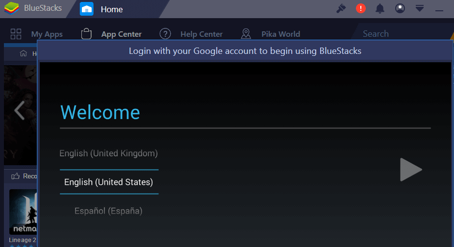 BlueStacks logga in på Google-konto