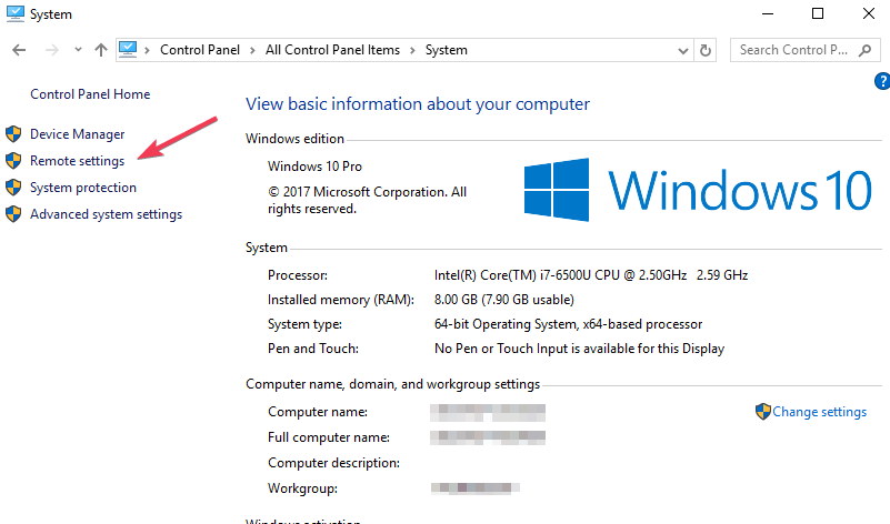 setări la distanță Windows 10