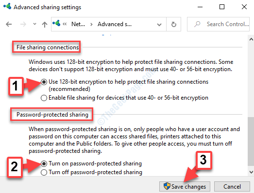 Connexions de partage de fichiers Activer Utiliser le cryptage 128 bits Partage protégé par mot de passe Activer Activer le partage protégé par mot de passe