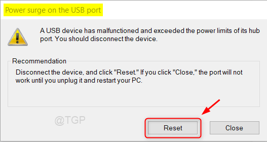 Restablecer el puerto USB de sobretensión Win11 Min