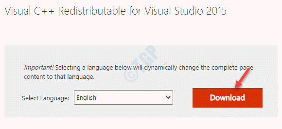 Επίσημος σύνδεσμος της Microsoft για Visual C ++ με δυνατότητα αναδιανομής για λήψη του Visual Studio 2015